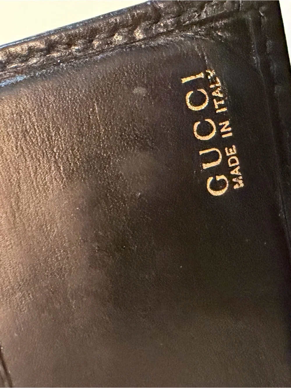 Gucci Black Leather Wallet with Gold Corner Accents